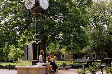 Students at clock tower